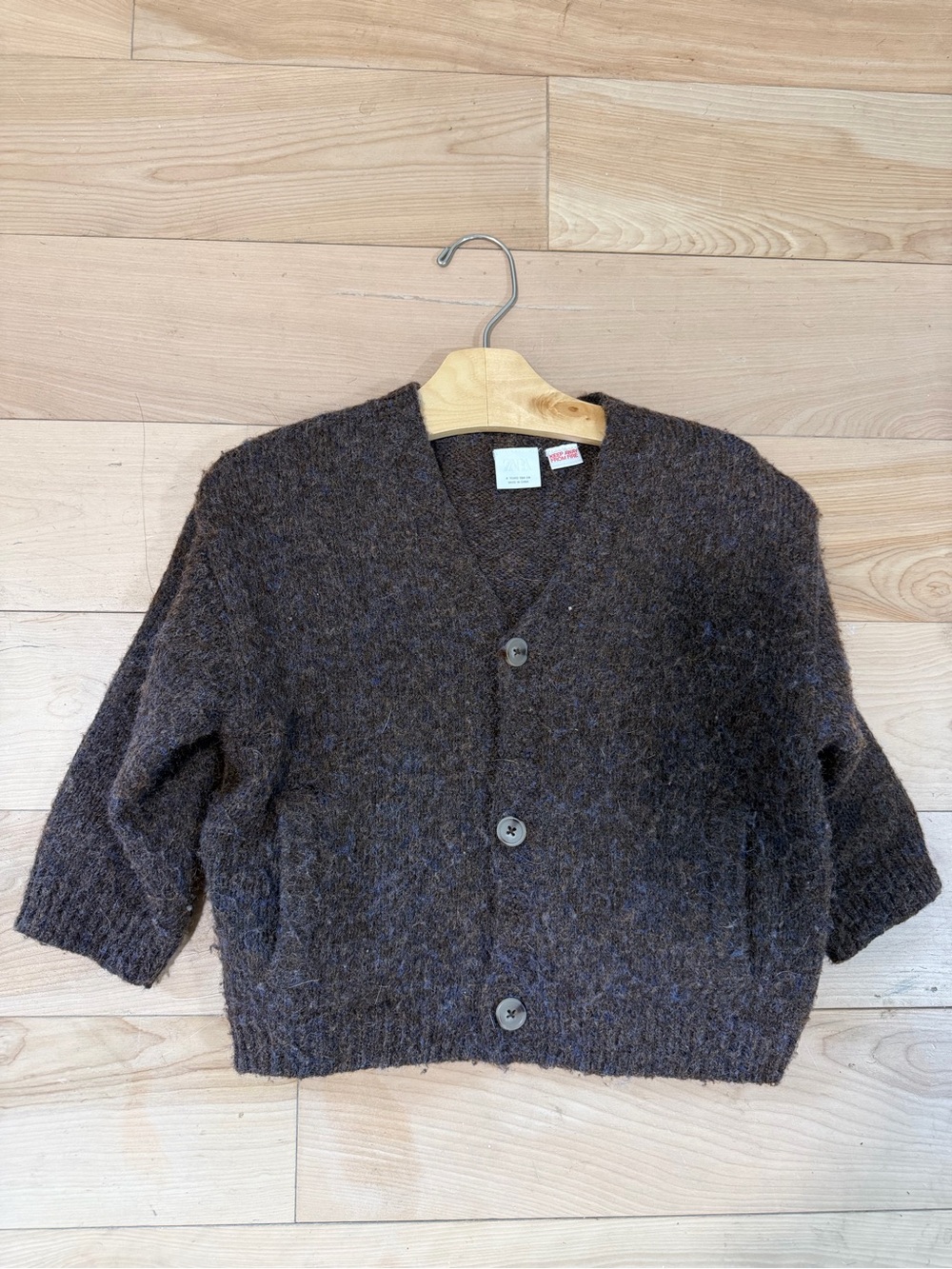 Zara Kids Dark Brown Button-Front Wool Cardigan